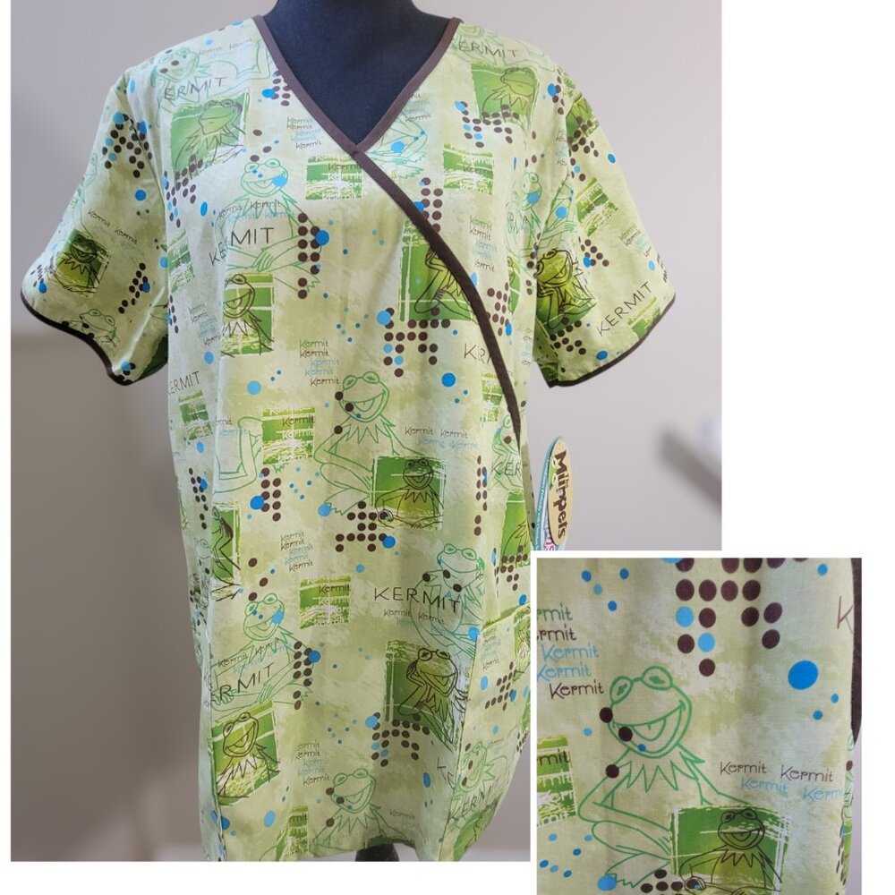Kermit the Frog Muppets Scrub Top Size L NWT